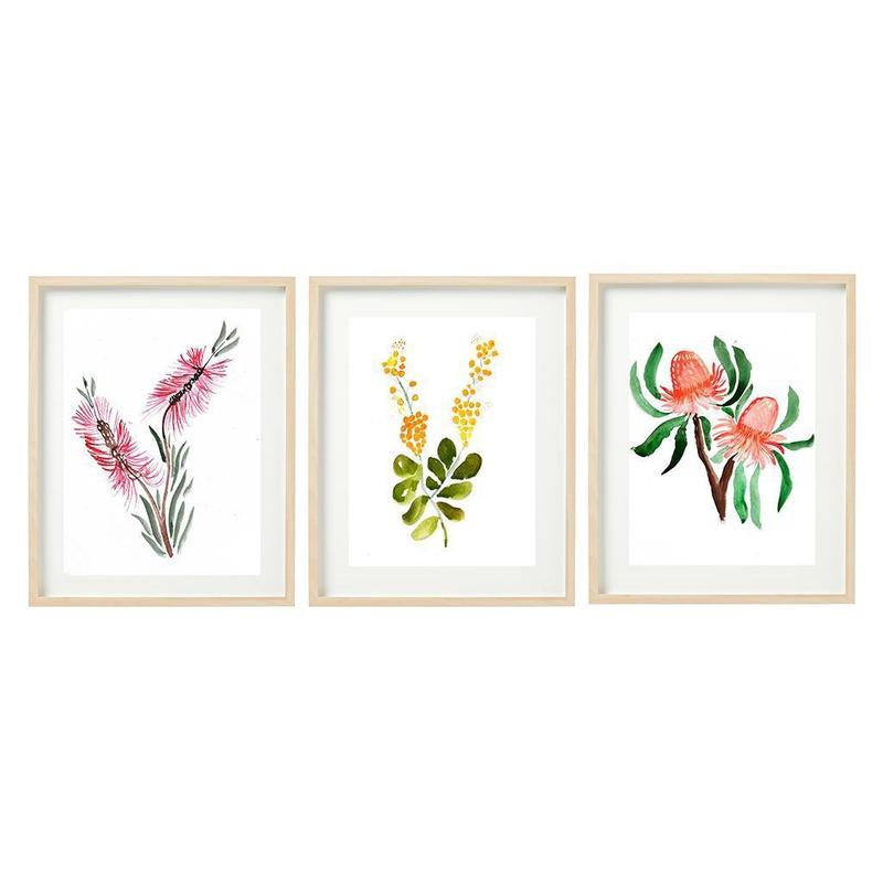 Set of Three Floral Watercolour Prints-Bessiebelle